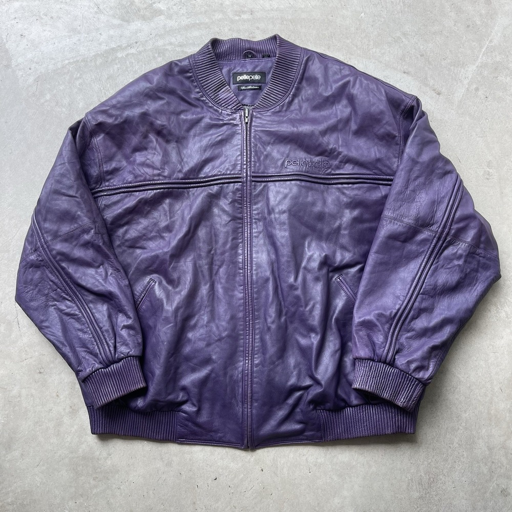 Marc Buchanan Pelle Pelle‎ Purple Leather Bomber Jacket Size 58 Vintage